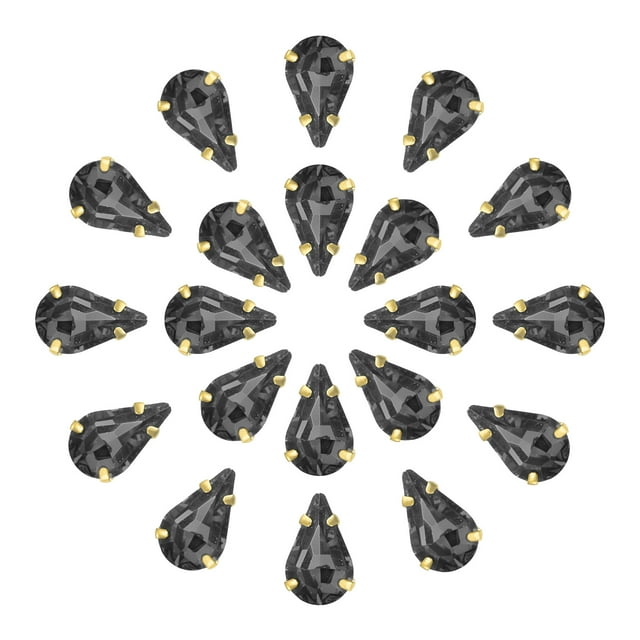 Unique Bargains 20Pack Teardrop Sew on Rhinestone - 13x8mm Glass Teardrop Crystal Rhinestones in Gold Prong Setting (Gray)