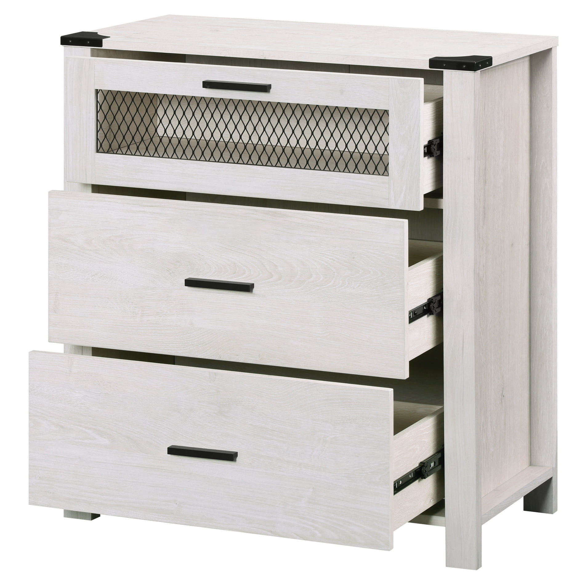 WAMPAT Dresser for bedroom, Accent Chests of 3 Drawers,Storage Cabinet with Mesh Tower for Living Room, Hallway, Entryway, Antique White