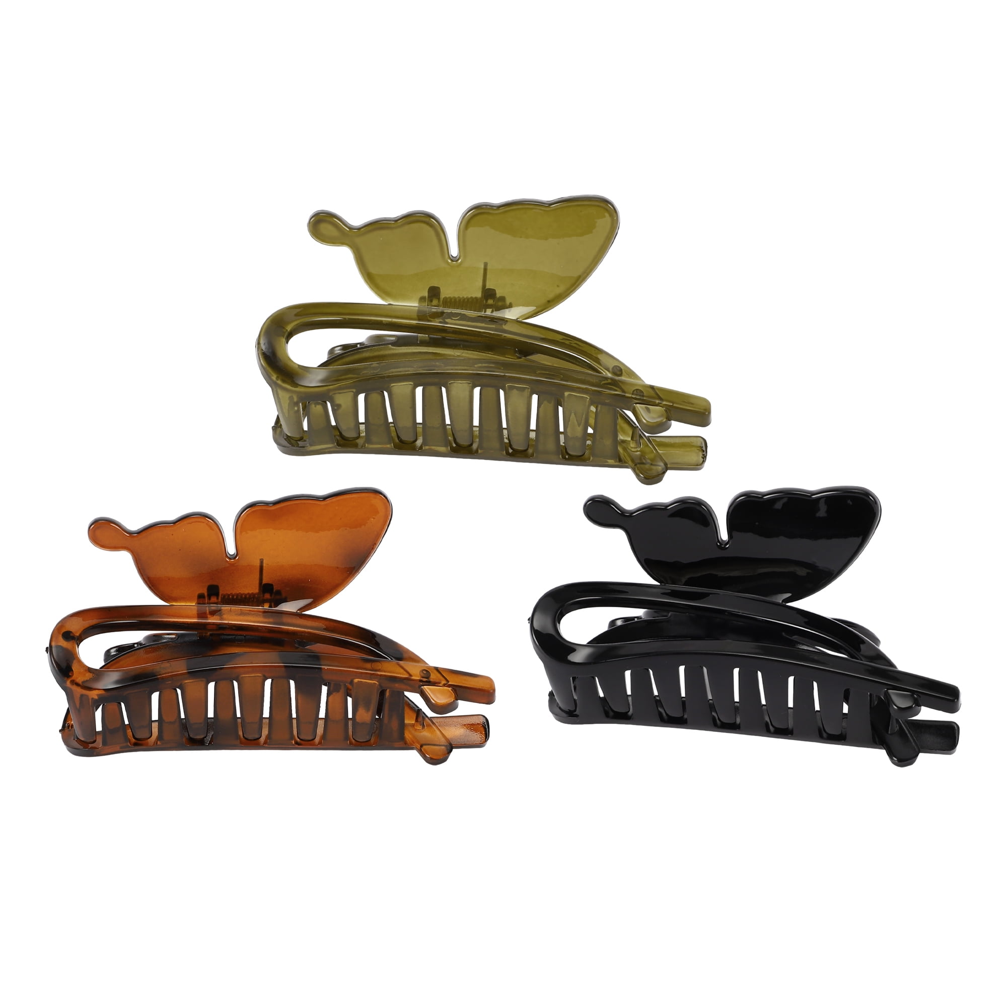 Unique Bargains Women's Elegant Butterfly Hair Clips 4.33"x2.72"x2.05" 3 Pcs Black Brown Green