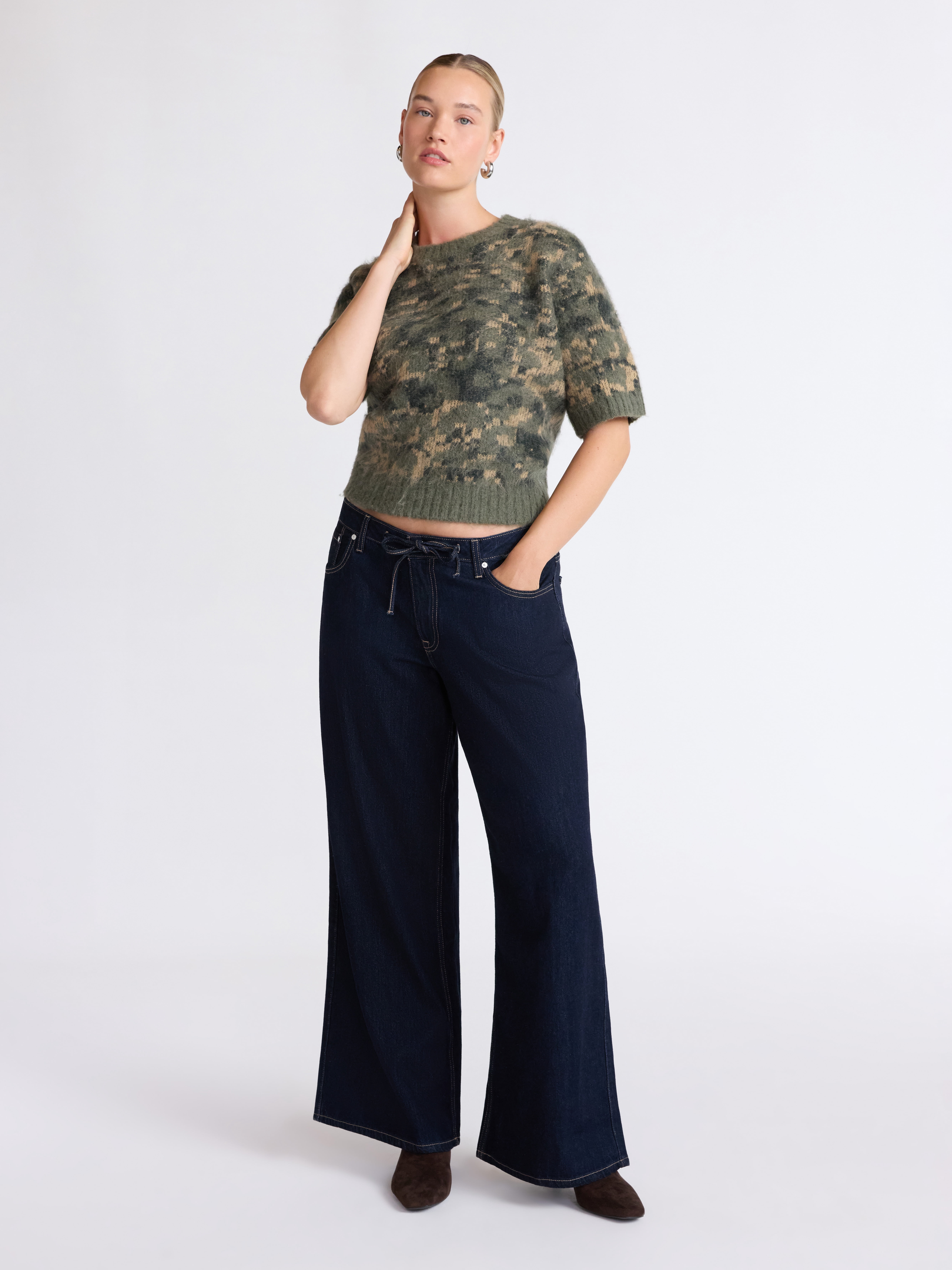 Scoop Women's and Women’s Plus Fluffy Sweater with Short Sleeves, Lightweight, Sizes XS-4X
