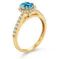 thumbnail image 3 of Gem Stone King 10K Yellow Gold Swiss Blue Topaz and White Lab Grown Diamond Halo Engagement Ring for Women | 1.31 Cttw | Oval 7X5MM | Gemstone Birthstone | Available in Size 5, 6, 7, 8, 9, 3 of 4
