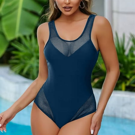 Aobny Fitted Women s Swimsuits Long Torso Sheer Gray Panties Briefs Crew Neck Monokini 2025 Bras