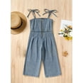 thumbnail image 3 of Toddler Baby Girls Denim Rompers Sleeveless Tie Shoulder Straps Solid Color Jumpsuit Pants Spring Outfit, 3 of 8