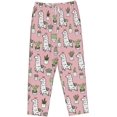 thumbnail image 7 of PISONIC Pink Alpaca Cactus Printed Women's Pajama Pants, Comfy Pajama Bottoms With Pockets&Drawstring, 7 of 7