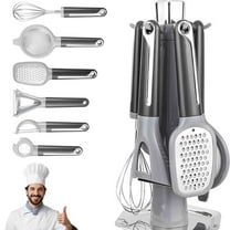 7-Piece Kitchen Utensil Set with Storage Rack | Stainless Steel Grater, Egg Whisk, Bottle Opener & Strainer | Multifunctional Cooking Tools for Easy Food Prep