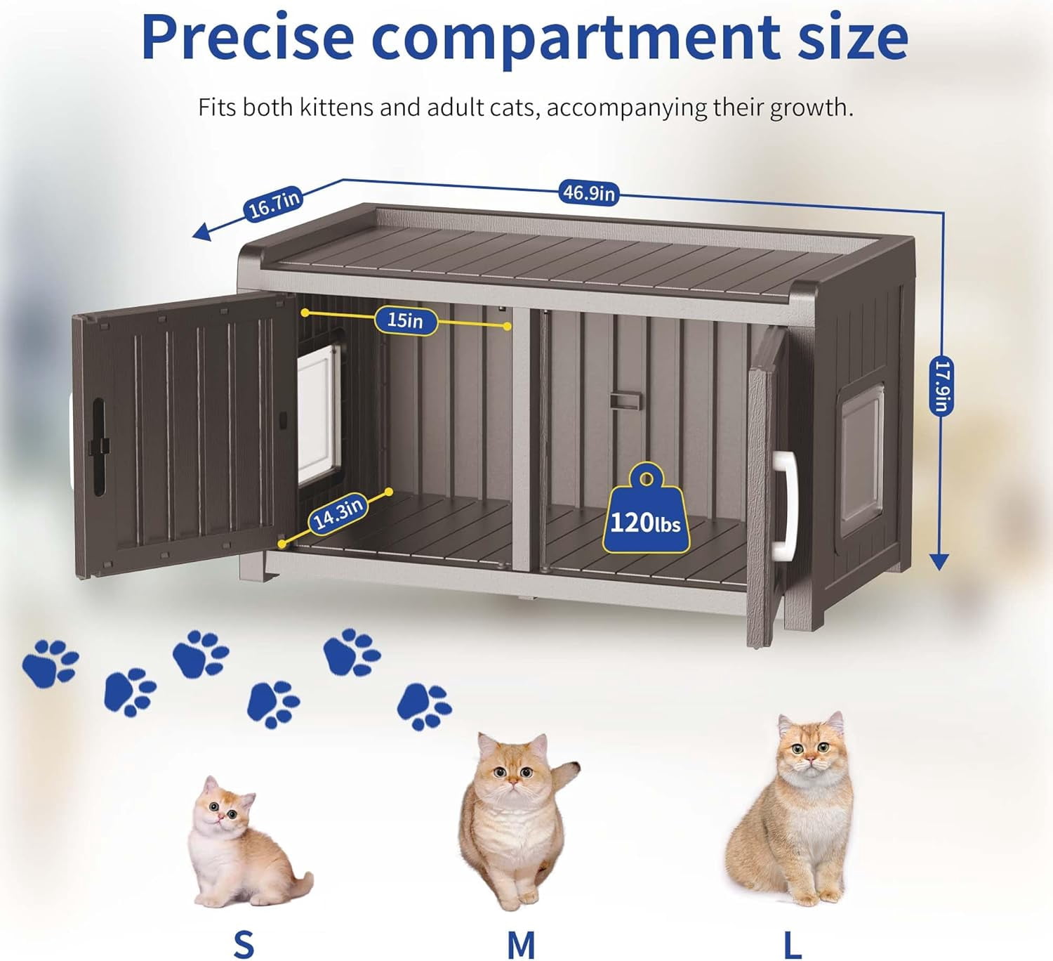 Joxxoaa Outdoor resin weatherproof cat house,ventilated and insulated for Cats,Kittens,Puppies,washable,easy to assemble,scratch and bite-resistant,non-stick to hair (gray)