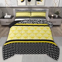 jejeloiu Boho Exotic Style Full Size Comforter Sets,Yellow Damask Floral Bedding Sets For Kids Reversible 3pcs