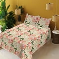 thumbnail image 2 of Ambesonne Vintage Fitted & Flat Sheet with Sham 3 Pcs Set, Nostalgic Details Flowers, Twin, Beige Coral and Green, 2 of 5