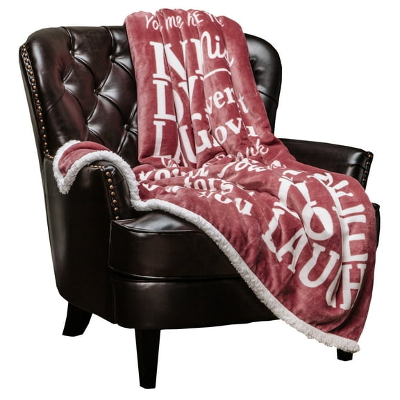 Chanasya Love You Miss You Message Print Super Soft Ultra Plush Warm Cozy Fleece Microfiber Reversible Sherpa Light Pink Gift Throw Blanket - for Women Men - Dry Rose Blanket