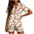 thumbnail image 3 of Bxsruta Women's 2 Piece Short Sleeve Button Front Pajama Set Collared Top Elastic Waist Shorts Soft Breathable Loose Fit Stretchy Lightweight Fabric Casual Loungewear Sleepwear, 3 of 7