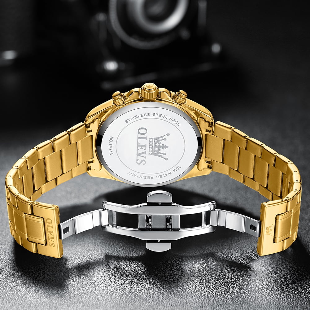 OLEVS Mens Watches,Big Dial Watches for Men Chronograph Stainless Steel Watch with Day Waterproof Analog Quartz Watches for Man Classic Business Wristwatch Luxury Luminous Reloj para Hombre