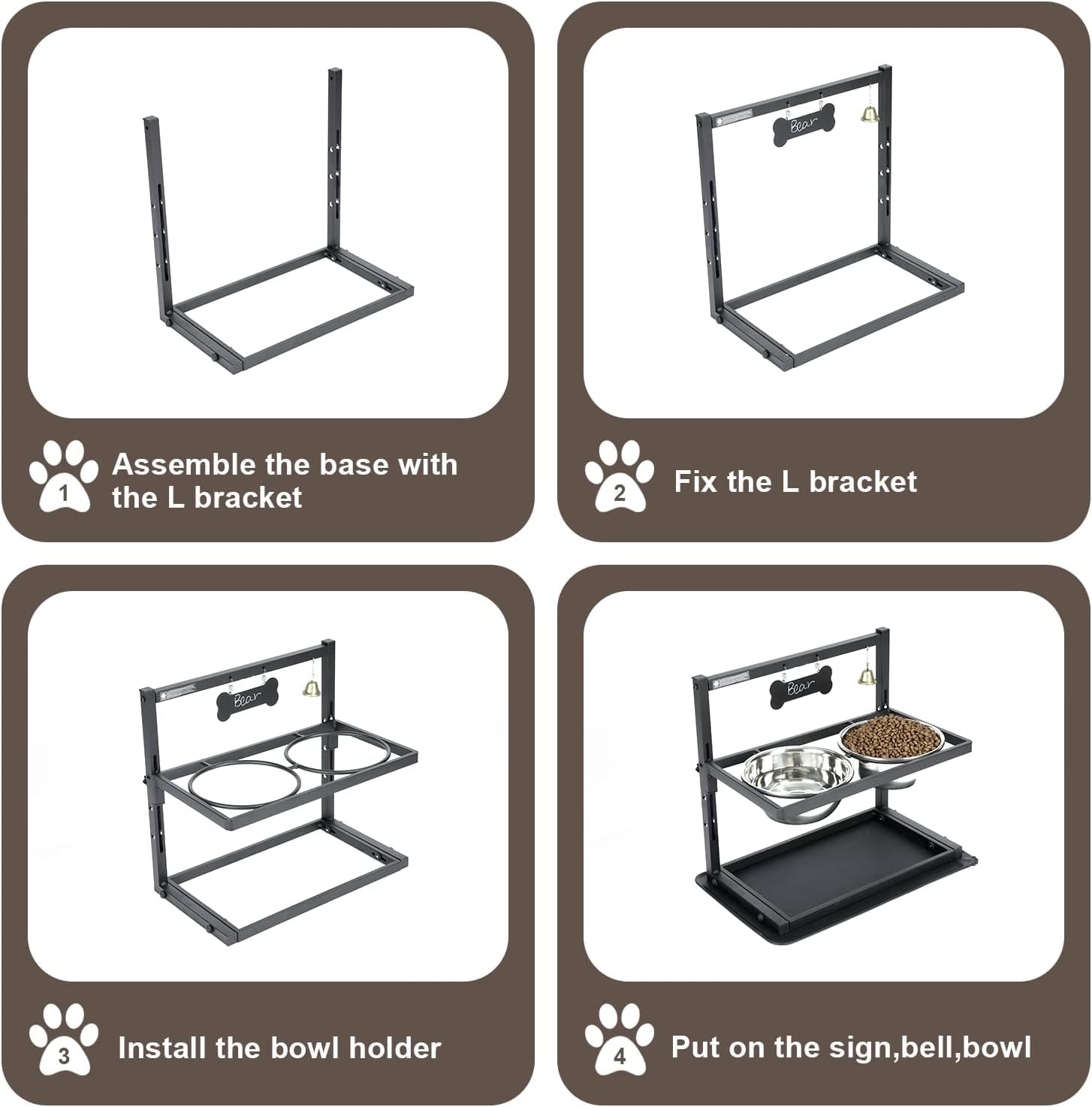 Elevated Dog Bowls with Slow Feeder for Large Dogs – Adjustable Raised Stand with 2 Stainless Steel Bowls & Spill-Proof Mat, Non-Slip Dog Feeder for Large & Medium Dogs (Black)