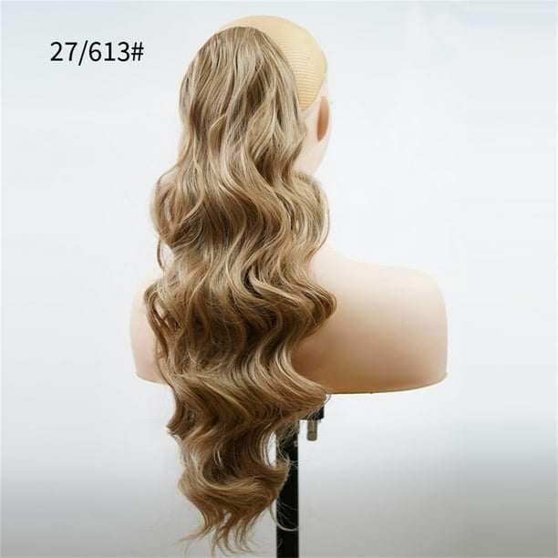 Peluca con extensión de coleta de 24 pulgadas, con pinza, cola larga, rizada y ondulada, suave y natural, extensiones de cabello sintético para mujer con bandas.