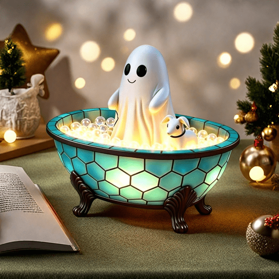 Cute Ghost LED Night Light, Soft Warm Reading Lamp, Creative Ghost Figurine Decor for Bedroom, Desk & Home