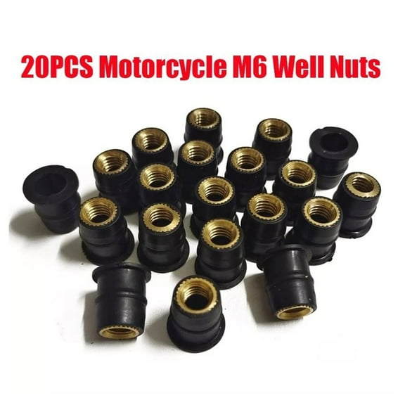 QIFEI 20Pcs Motorcycle M6 Rubber Brass Well Nuts Windscreen Fairing Well nut