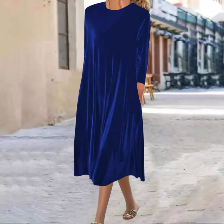 Women's Long Dress Maxi Dress Velvet Dress Cocktail Dress Elegant Fashion Modern Evening Party Weekend Regular Fit Plain 3 4 Length Sleeve Crew Neck