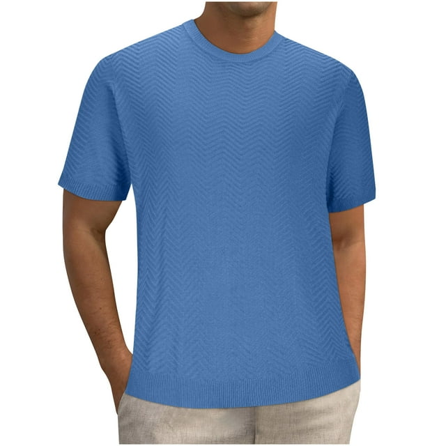 pstuiky camisetas de hombre, Camiseta de verano para hombre, de punto, con cuello redondo, color liso, manga corta, informal, a la moda camisas casuales para hombre xl