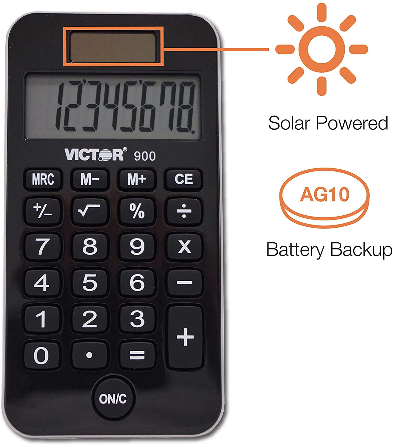 900 8-Digit Standard Function Calculator with Hard Protective Cover, Solar and Battery LCD Display, Small Pocket for Students Professionals, Black, 0.3" x 2.5" 4.3"