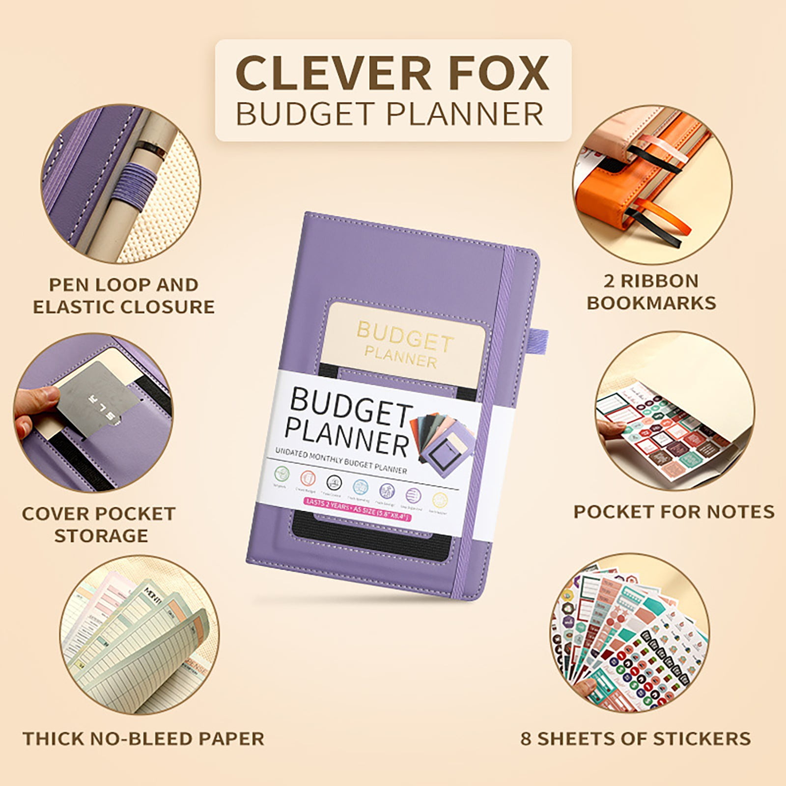 CSSJKYJ Budget Planner - Expense Tracker Notebook with 8 Stickers. Monthly Budgeting Organizer, Finance Logbook & Accounts Book, Bill Tracker, A5 (Purple)