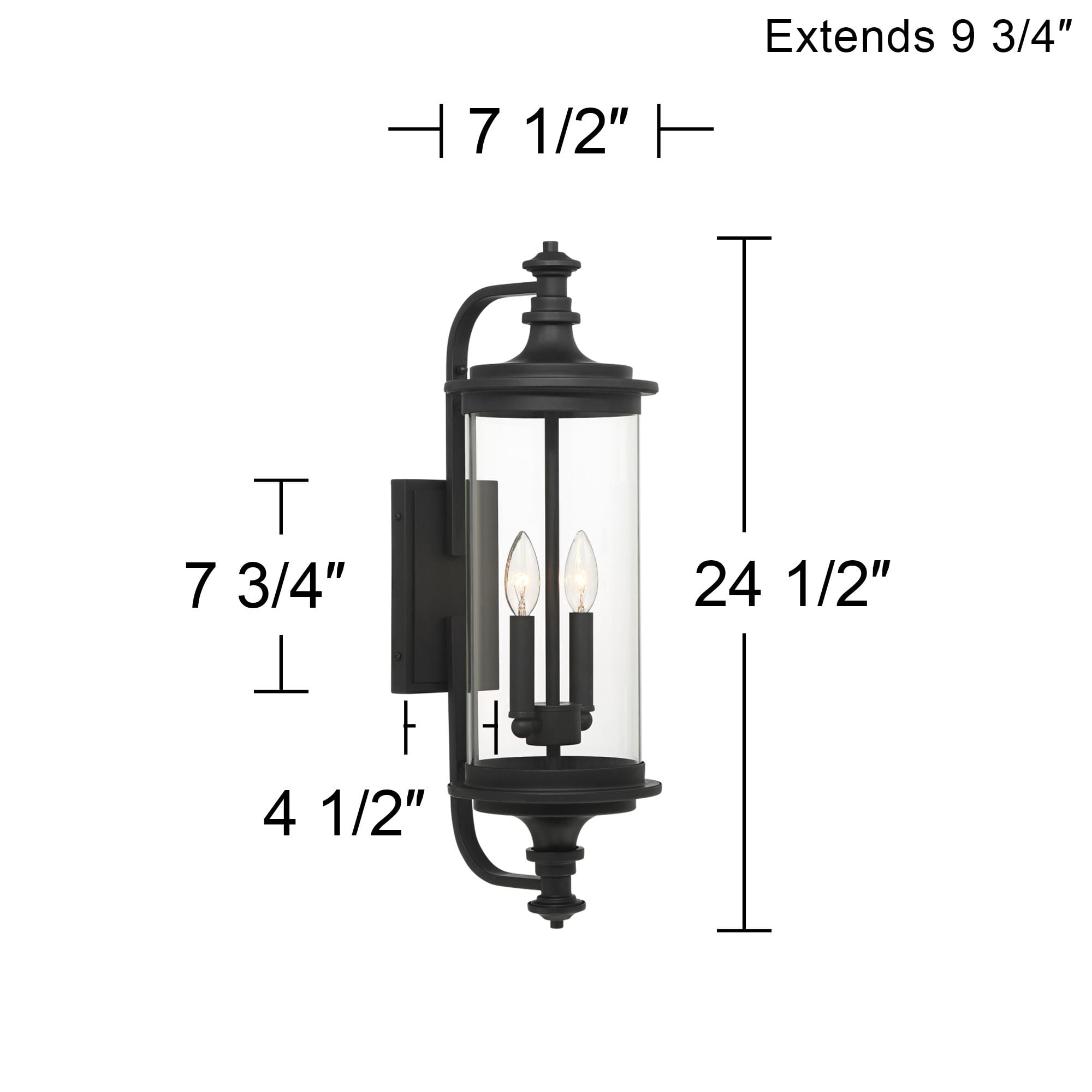 Possini Euro Design Medici Modern Outdoor Wall Light Fixture Black Metal 24 1/2" Clear Glass for Post Exterior Barn Deck House Porch Yard Patio Home