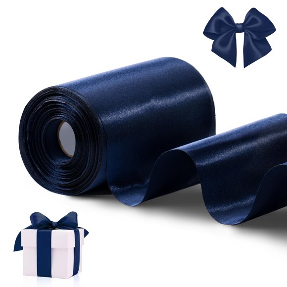 Cinta decorativa FAKILO satinada de 10 cm x 20 m, color azul marino