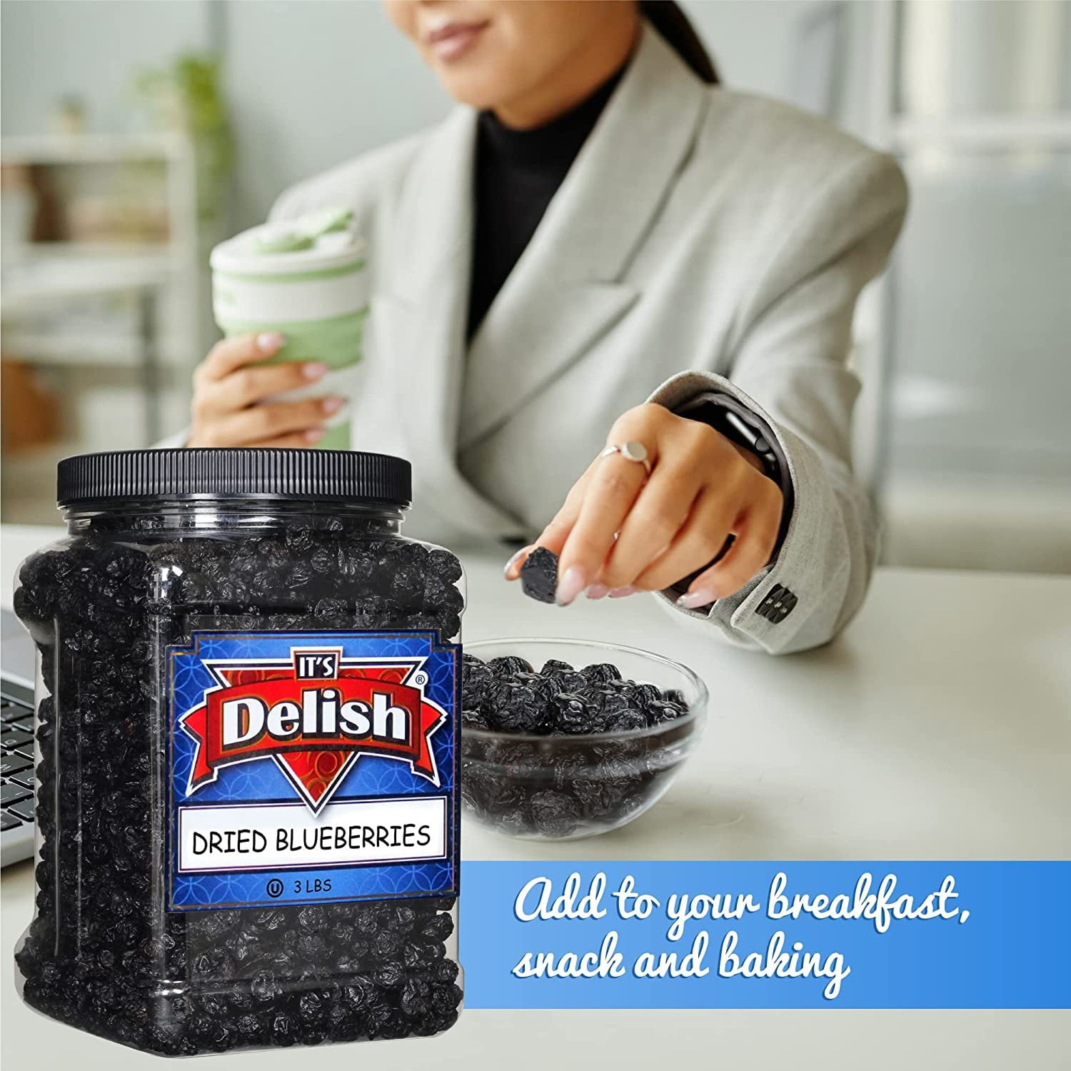 Dried Blueberries by Its Delish, 3 LBS Jumbo Container  Bulk Dehydrated Blueberry Fruit Dry Wild Berries for Baking & Snacking  Healthy Vegan Snack