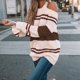 thumbnail image 5 of Suéteres para mujer Suéteres de otoño Cuello redondo Moda Manga larga Color a juego Suéter suelto Rayas Tops Blusa de punto Odeerbi  ODB-5, 5 of 5
