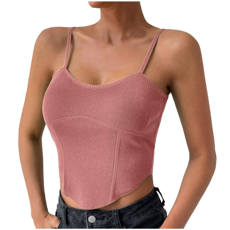 solsikke Framework Devise Charella Women V-Neck Crop Top Suspenders Sleeveless Solid Casual Going Out  Tops Shirts Pink,M - Walmart.com