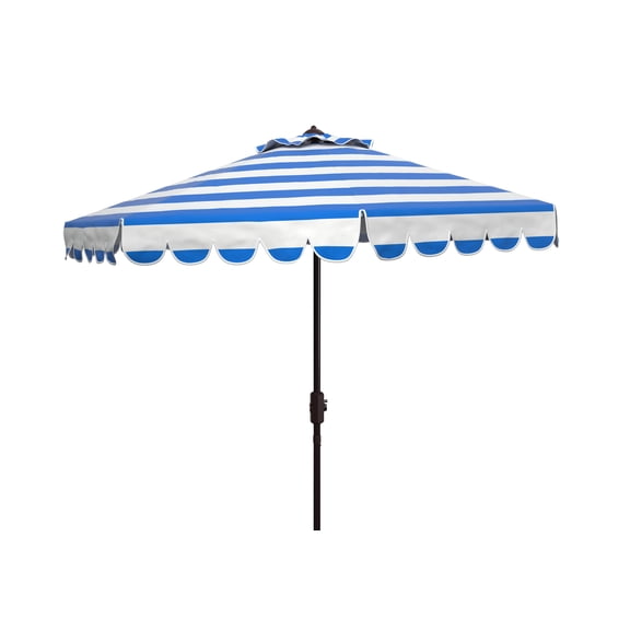 SAFAVIEH Maui 9' Market Crank Striped Tilt Patio Umbrella, Pacific Blue Stripe
