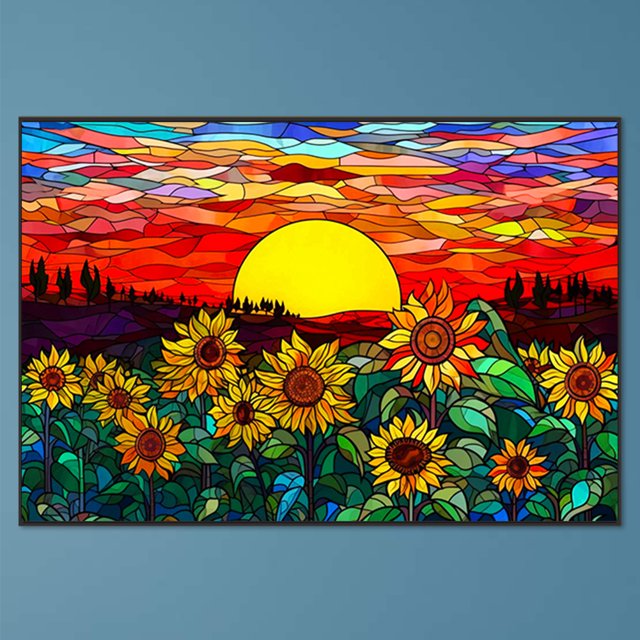 Cuadros Decorativos 5D bricolaje taladro redondo completo diamante pintura vidrieras puesta de sol y campo hogar arte Wdftyju embutido en tela