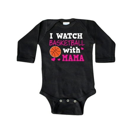 

Inktastic I Watch Basketball with Mama Gift Baby Girl Long Sleeve Bodysuit