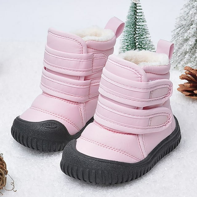 YOUSNH Bottes Basses à Crochet et Boucle Imperméables en Tissu Bottes de Neige Chaussures d'Hiver pour Enfants Filles Garçons Bottes d'Extérieur Bottes Filles Rose 10