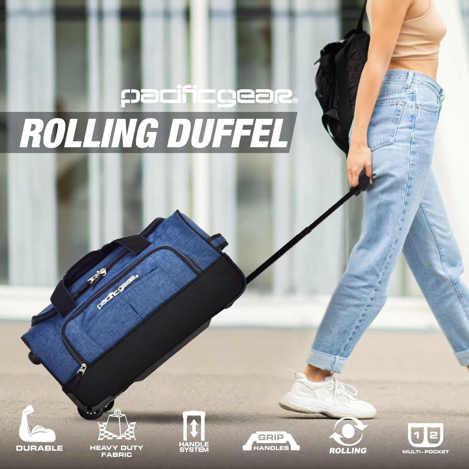 Pacific Gear Keystone 21" Rolling Duffel Bag with Wheels, Navy