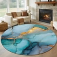 thumbnail image 3 of 6ft Washable Round Rug, Modern Water Ripple Non-Slip Circle Area Rug for Living Room Bedroom, Green Gold Marble Texture Indoor Floor Mat for Home Decor, 3 of 9