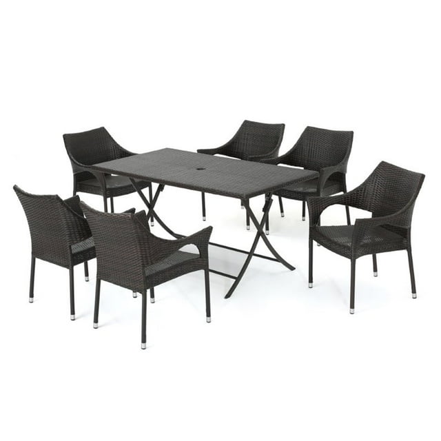 Noble House Darcy 7 Piece Outdoor Wicker Dining Set in Multibrown