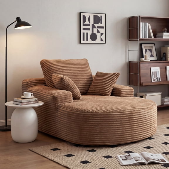 Sdorens 67" Oversized Chaise Lounge Chair Indoor,Modern Lazy Floor Sofa Bed Comfy Upholstered Sleeper Couch Deep Seat for Living Room,Bedroom,No Assembly(Brown)