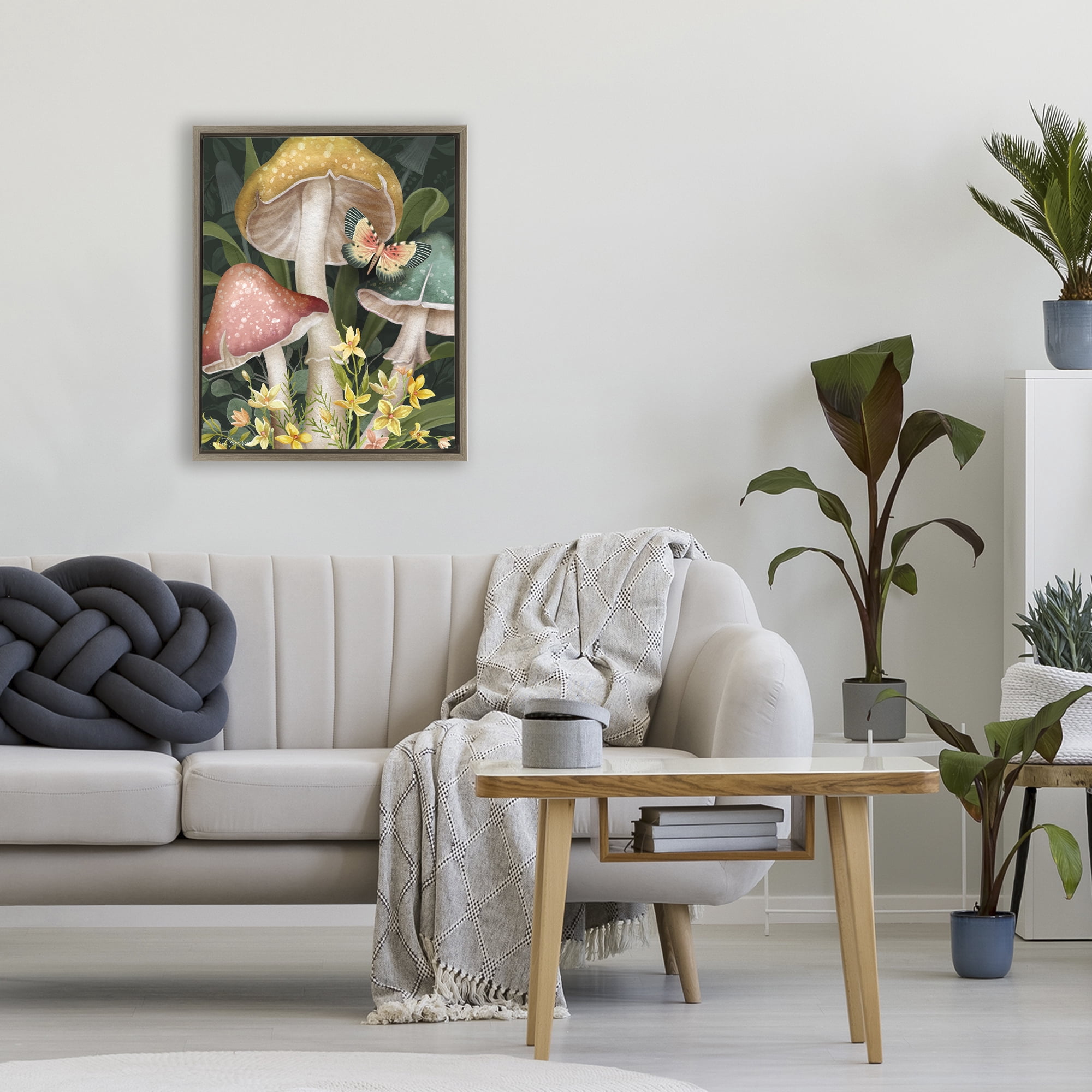 Stupell Industries Midnight Garden Mushrooms Brown Framed Floater Canvas Wall Art, design by Nicole Tamarin