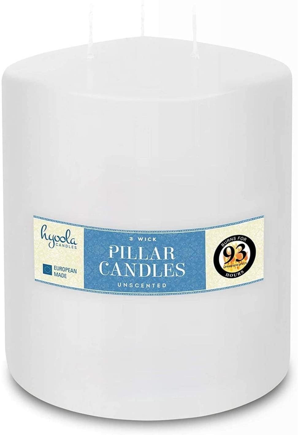 3 Wick Unscented All Natural Pure Vegan Dye Free Soy Wax 6 inches x 8 inches Pillar candle 