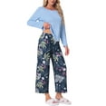 thumbnail image 4 of INSPIRE CHIC Women's Lounge Set Floral Capri Long Sleeve Shirt Soft Strechy Pajama Sets 2 Piece Loungewear L Deep Blue, 4 of 5