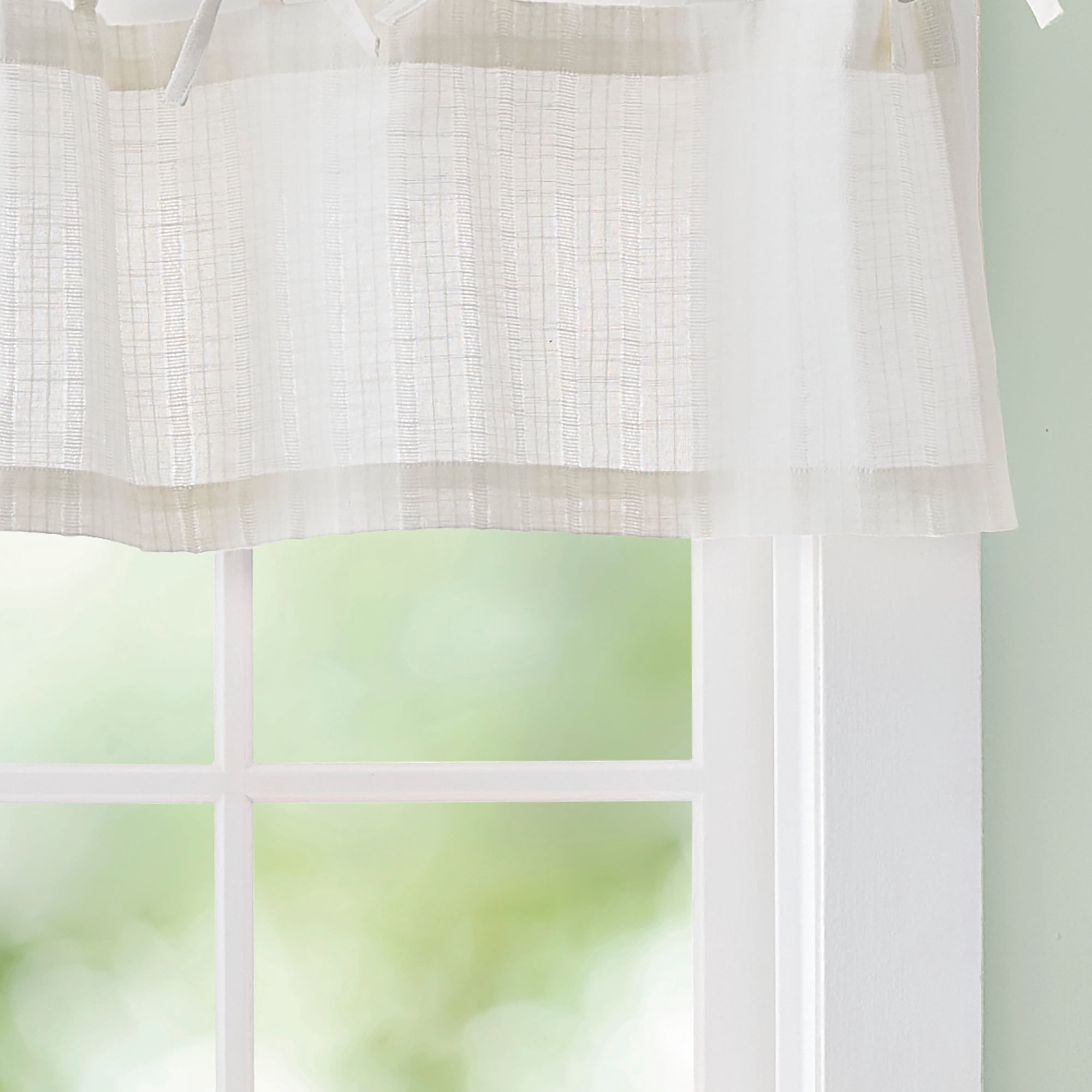Curtainworks Tie Tab Woven Stripe Valance Ivory, 1 Piece, Indoor, 58" x 14", Adult
