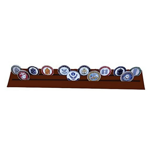DECOMIL Military Collectible Challenge Coin Holder (Large, 2 Rows) Solid Walnut