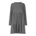 thumbnail image 5 of 50% Off Clear! Long Sleeves Dresses, Women's Fashion Solid Color Round Neck Long Sleeve Round Neck Dress Long Skirt Gray, L, 5 of 9
