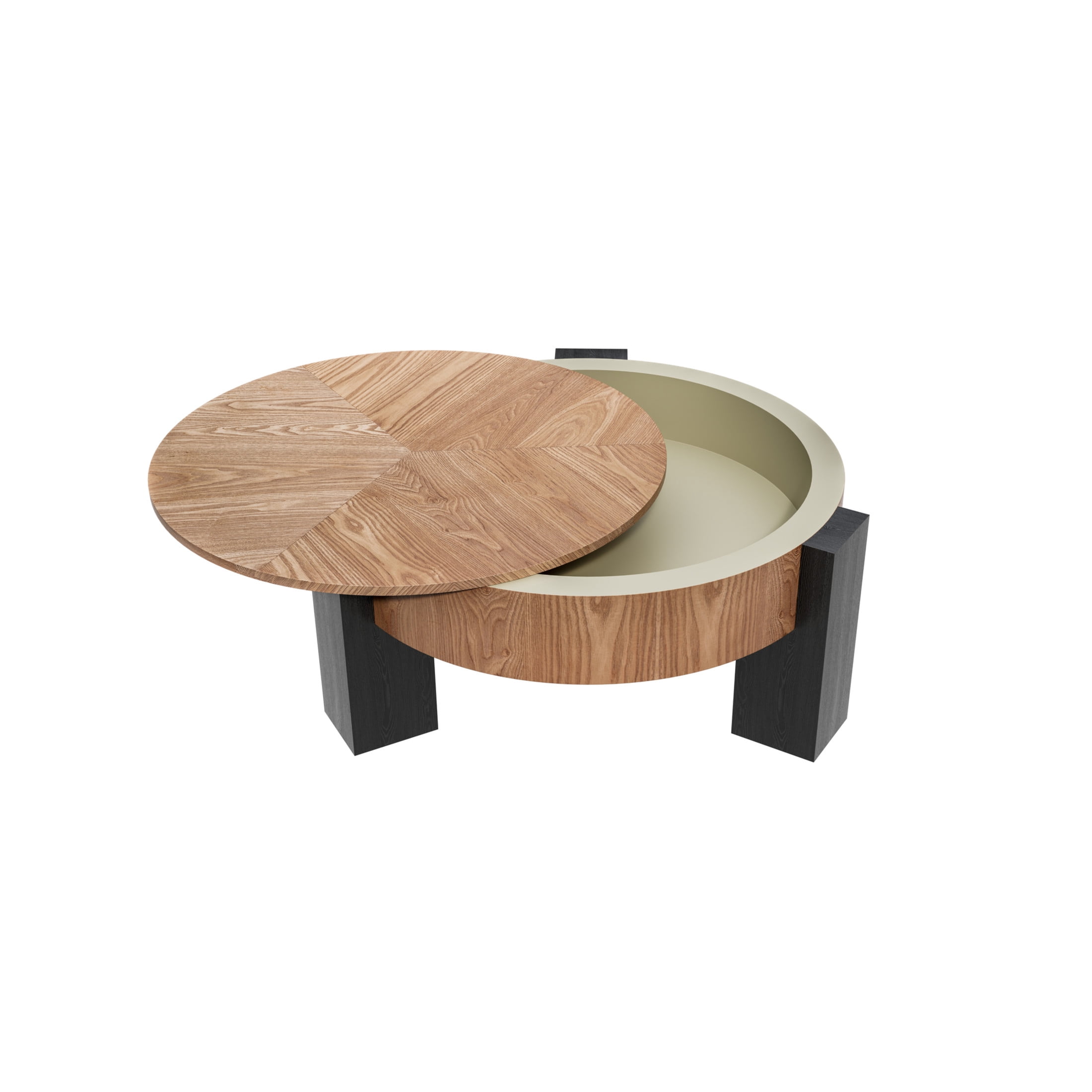 Noble House Lira 33" Round Coffee Table with Hidden Storage, Sturdy Accent Table for Living Room, Small Space, Natural
