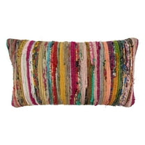 Colorful Woven Design Chindi Decorative Cotton Throw Pillow Cover 14 x 23 Inch