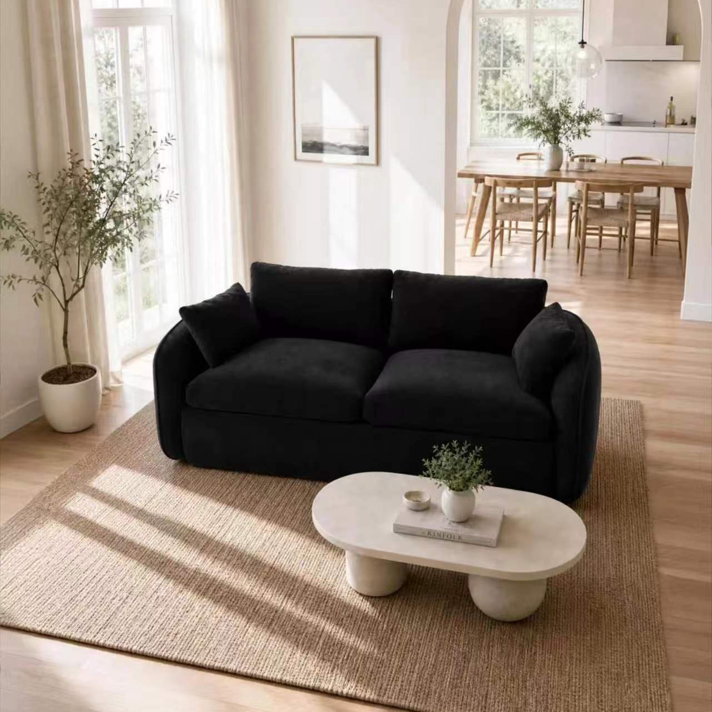 Garitin Loveseat Sofa and Two Seater Couch 78.7 Inch, Foam Filled Suede Fabric Living Room Furniture for Apartment, Black
