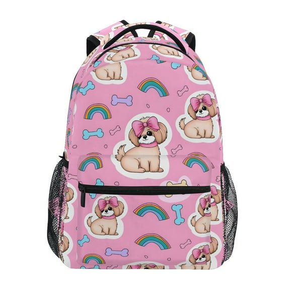 School Backpack Lightweight Multipocket College High Middle Student Bag 15L Dog with Bow and Bone