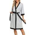 thumbnail image 2 of DreamFish Women's Floral Knit Bathrobe Soft Kimono Style Robe Knee Length Sleepwear with Pockets 3/4 Sleeves, 2 of 5
