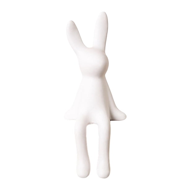 Figuras de conejo sentado de cerámica, esculturas de animales para estanterías de hoteles y oficinas. blanco S