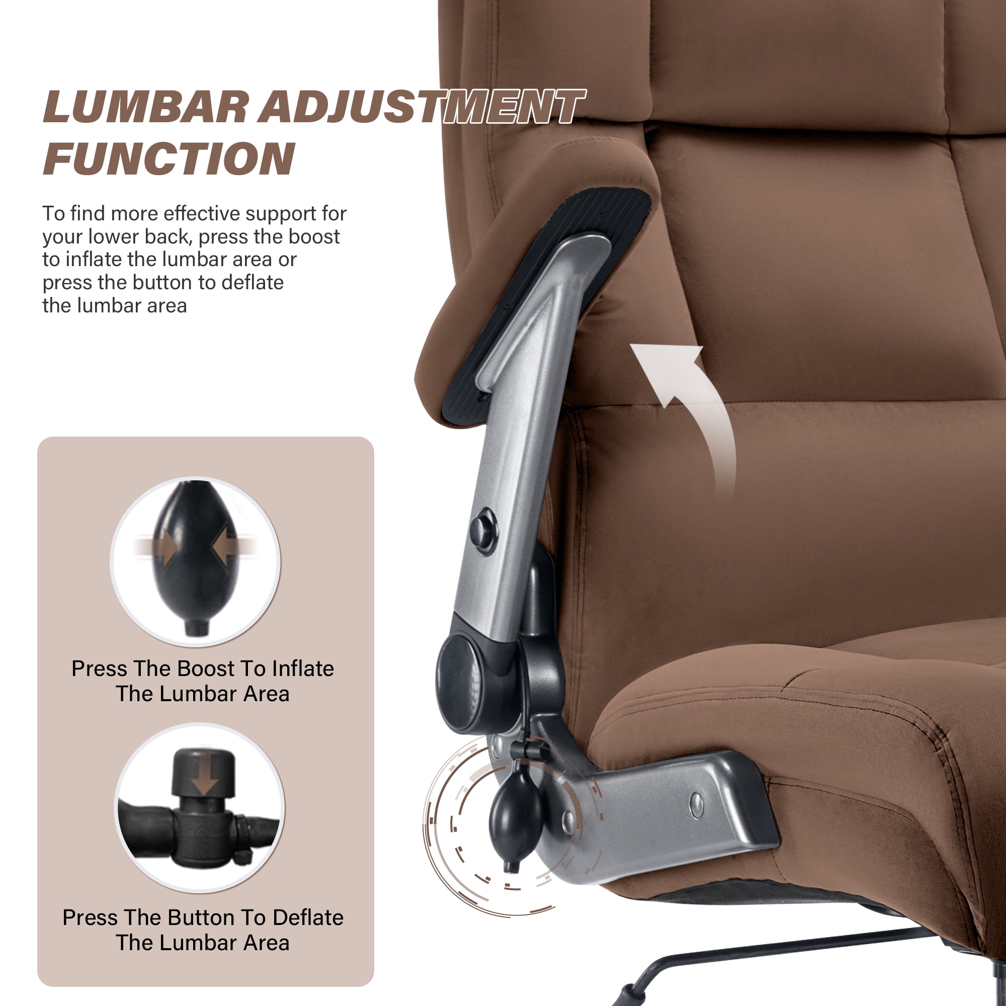 Big and Tall 700lbs Office Chair, Ultra-Soft Fabric Executive Desk Chair, Ergonomic Computer Chair with 3D Flip Up Arms, Adjustable Lumbar Support, Heavy Duty Metal Base and Quiet Rubber Wheel, Brown