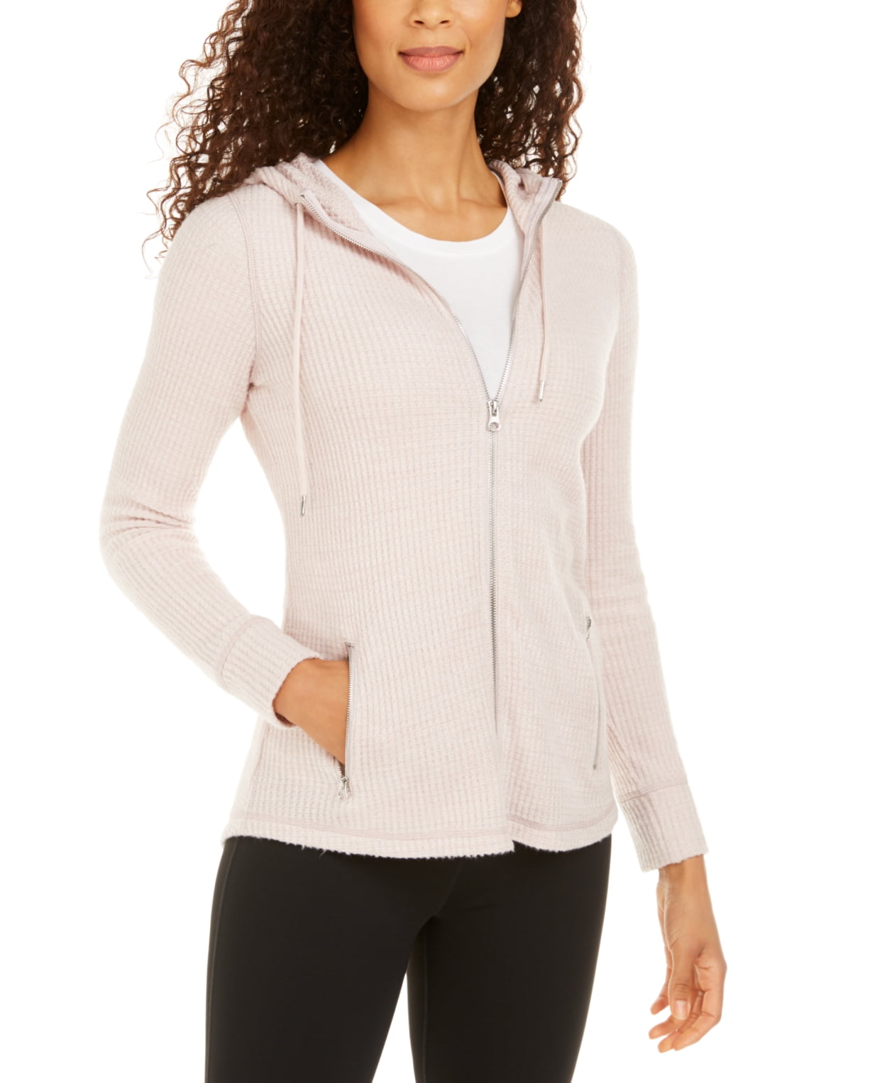 Ideology Womens Waffle Knit Zip Hoodie Deep Charcoal Small